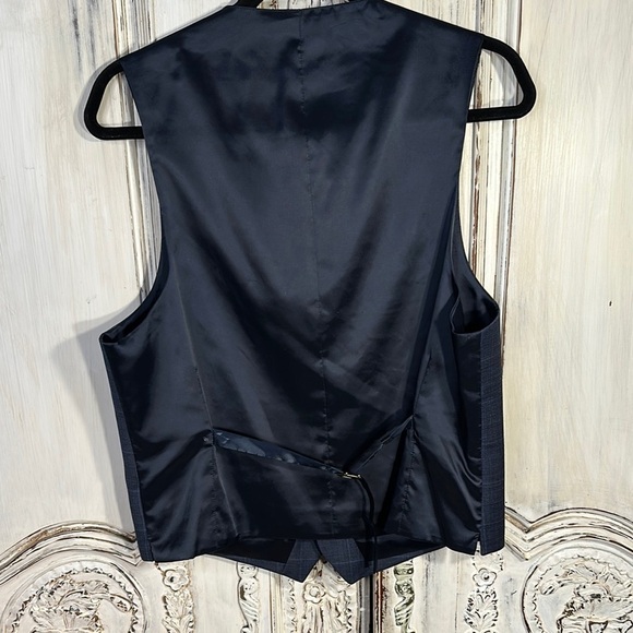 Men's Navy Wool Blend Checkered Vest - Picture 4 of 6